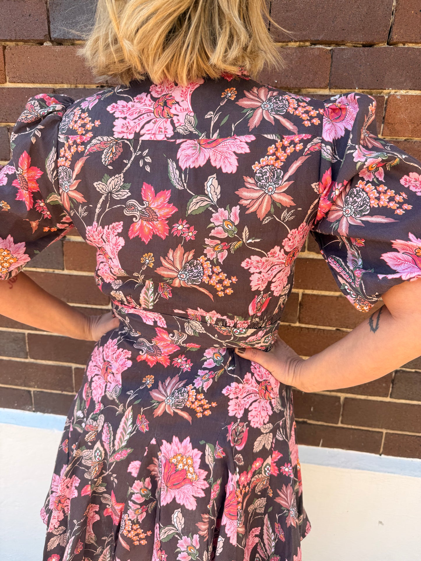 Wanda Linen Dress - Espresso Floral