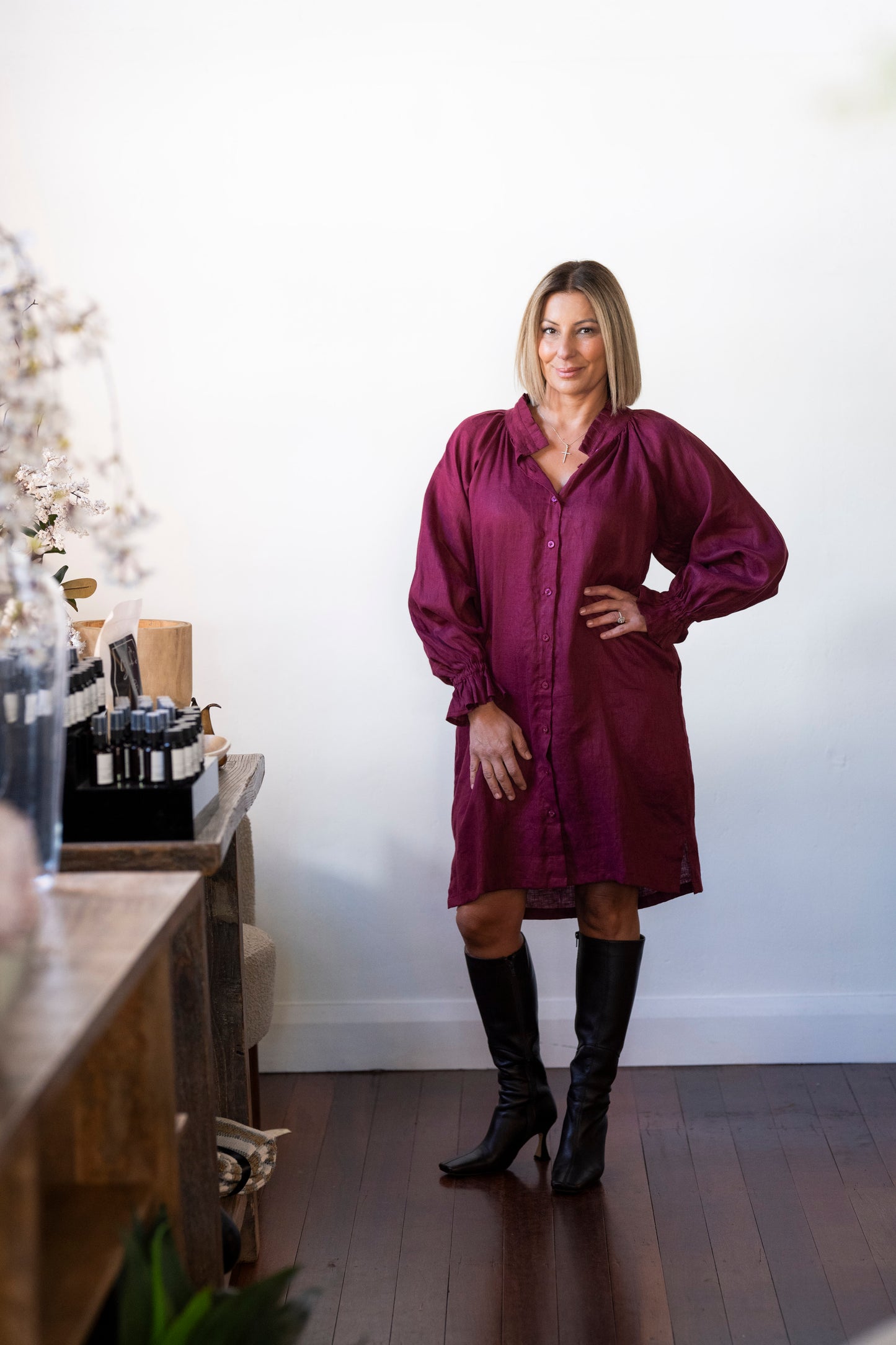 Dahlia linen dress - Sangria