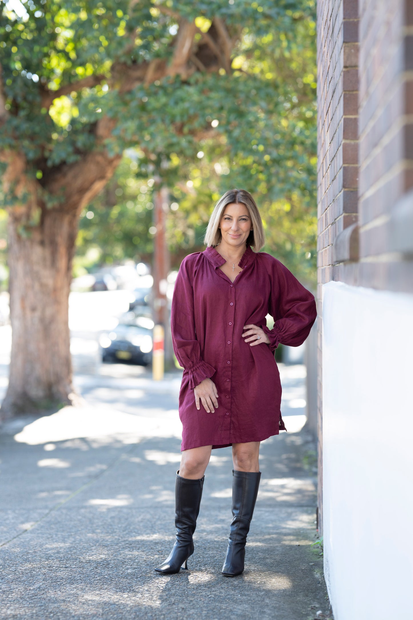 Dahlia linen dress - Sangria