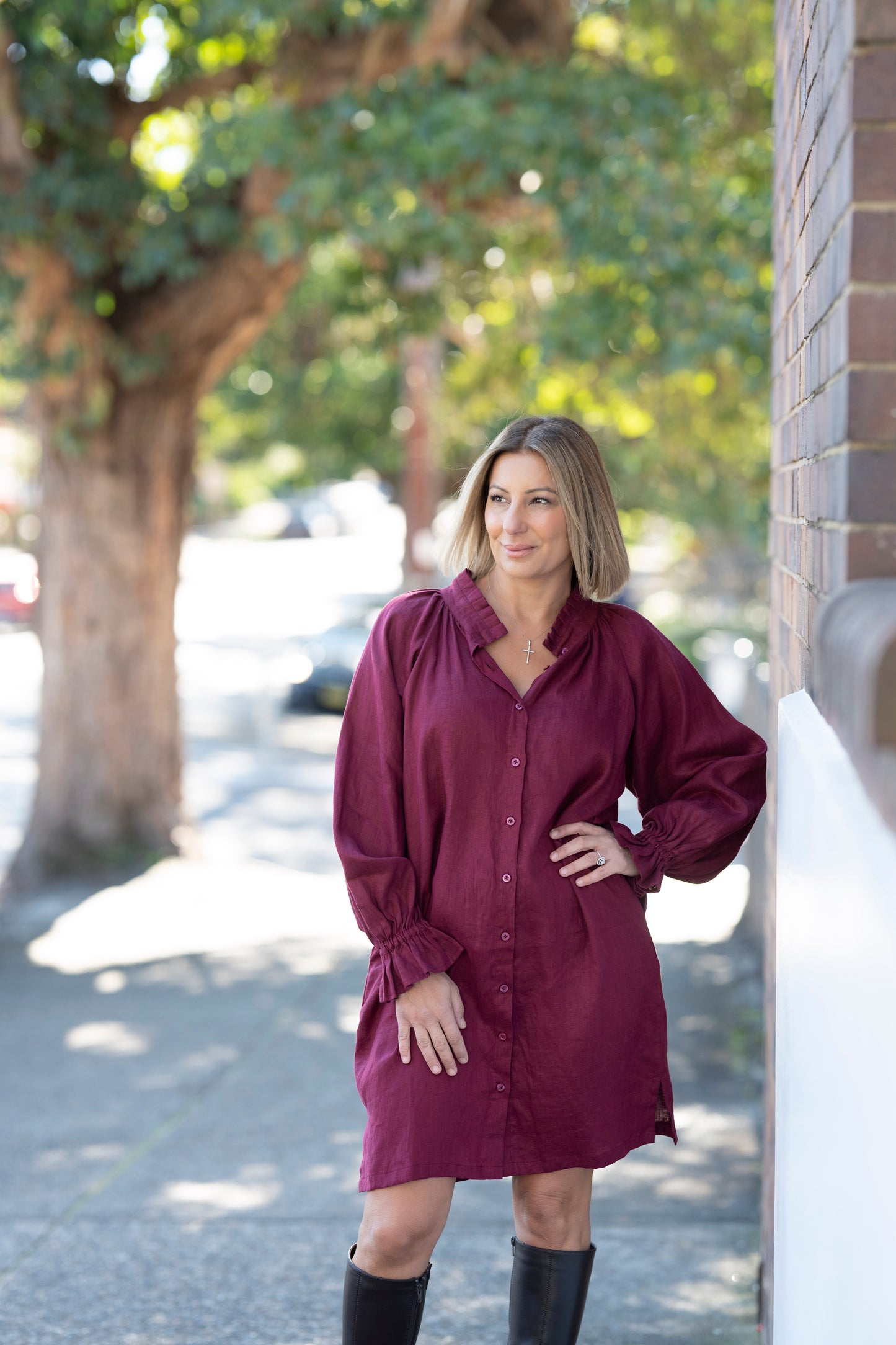 Dahlia linen dress - Sangria