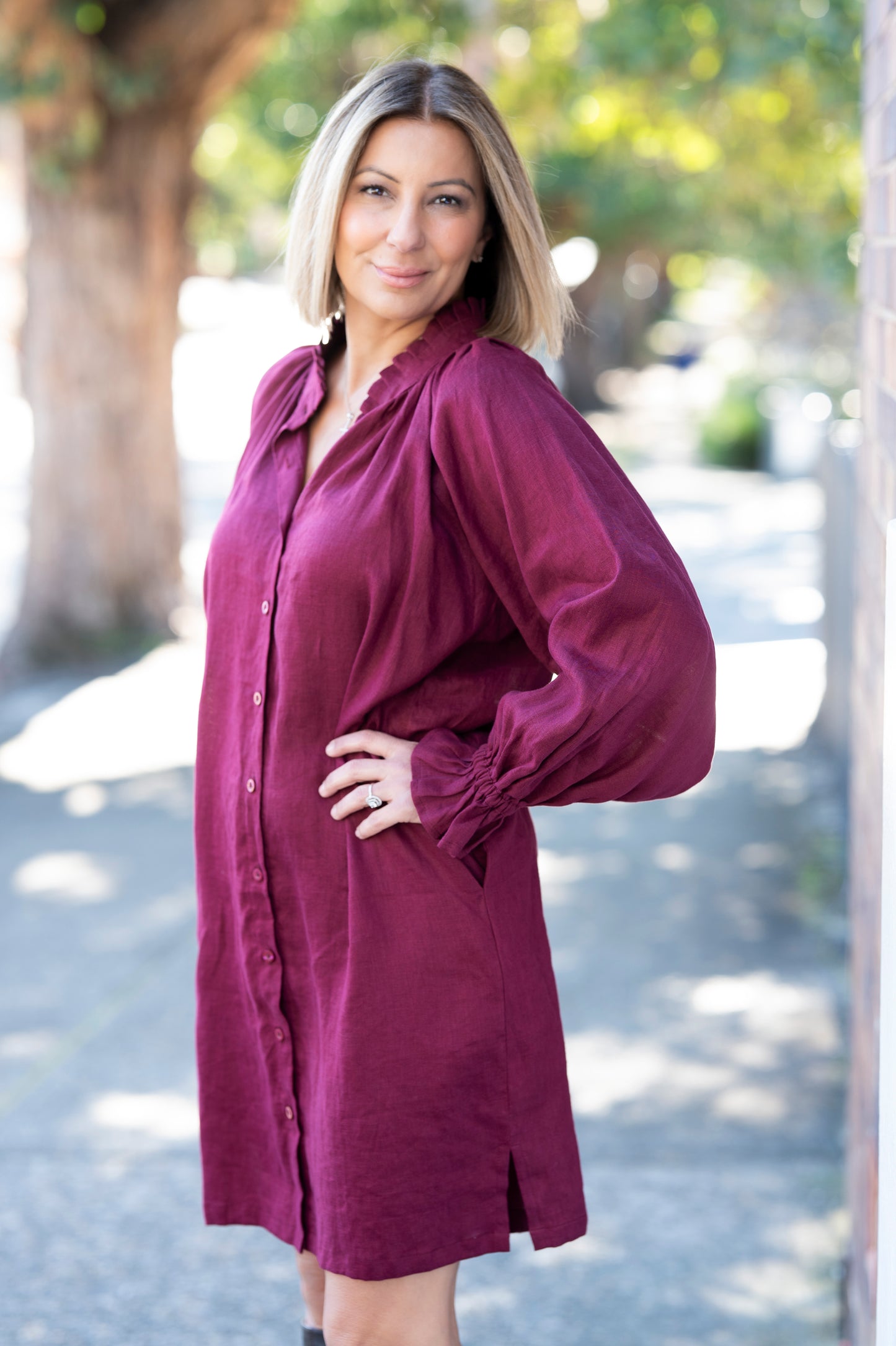 Dahlia linen dress - Sangria