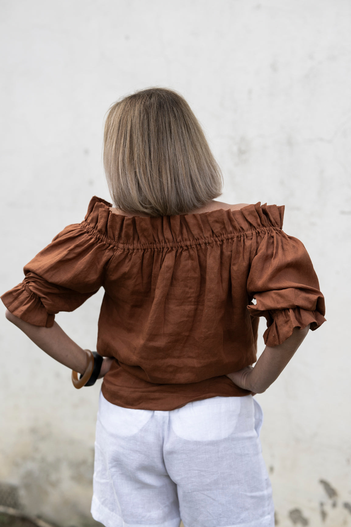 Bella Linen Ruffle Top - Bronze