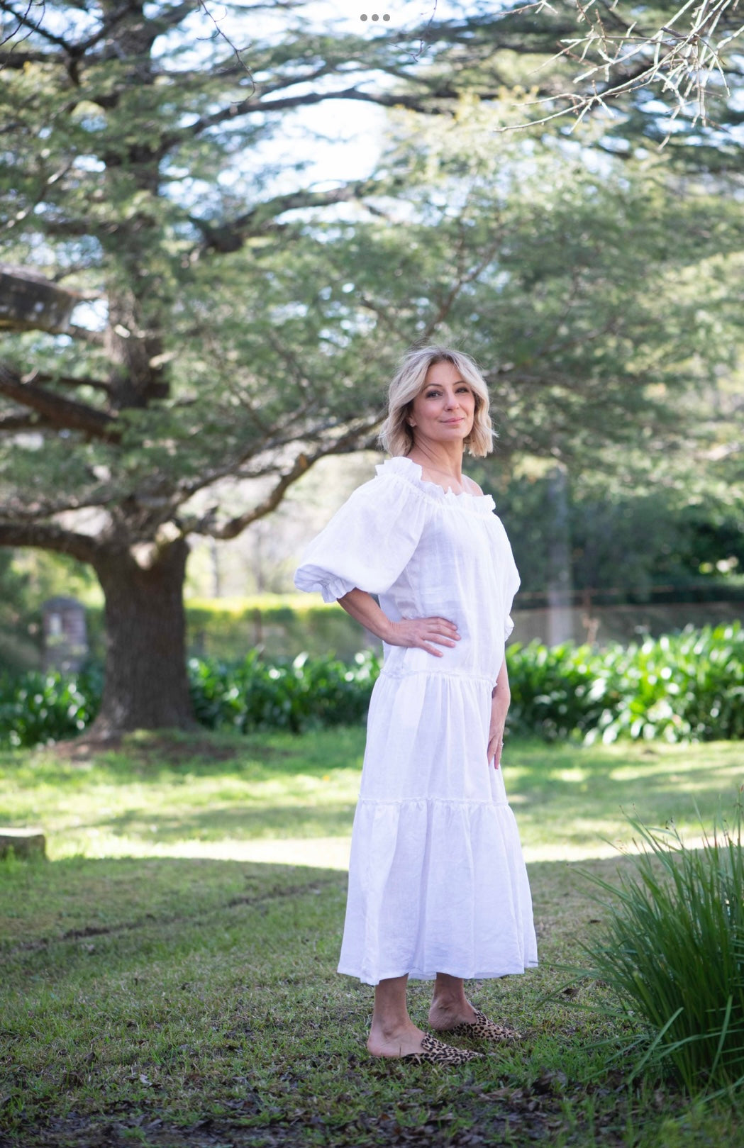 Valentina Linen Ruffle Dress - White