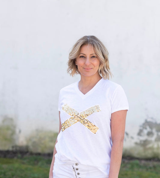 Wanderlust Sequin X T-shirt Gold