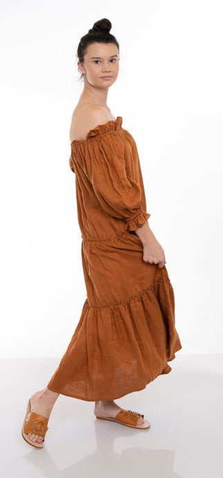 Valentina Linen Ruffle Dress - Marigold